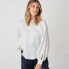 Elegant silk blouse with split sleeves in blanc de blanc